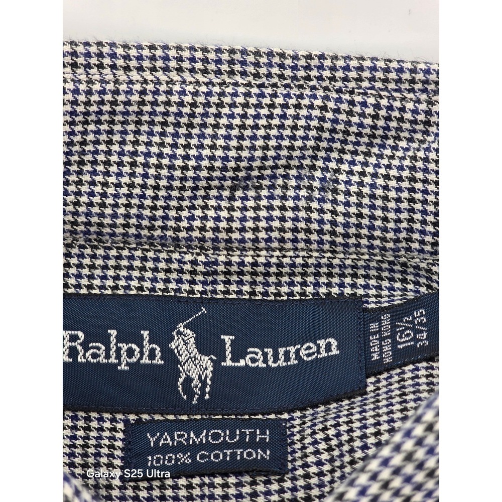 Ralph Lauren Yarmouth Mens 16.5 34/35 Navy Houndstooth Cotton Button Down Shirt - Picture 2 of 7